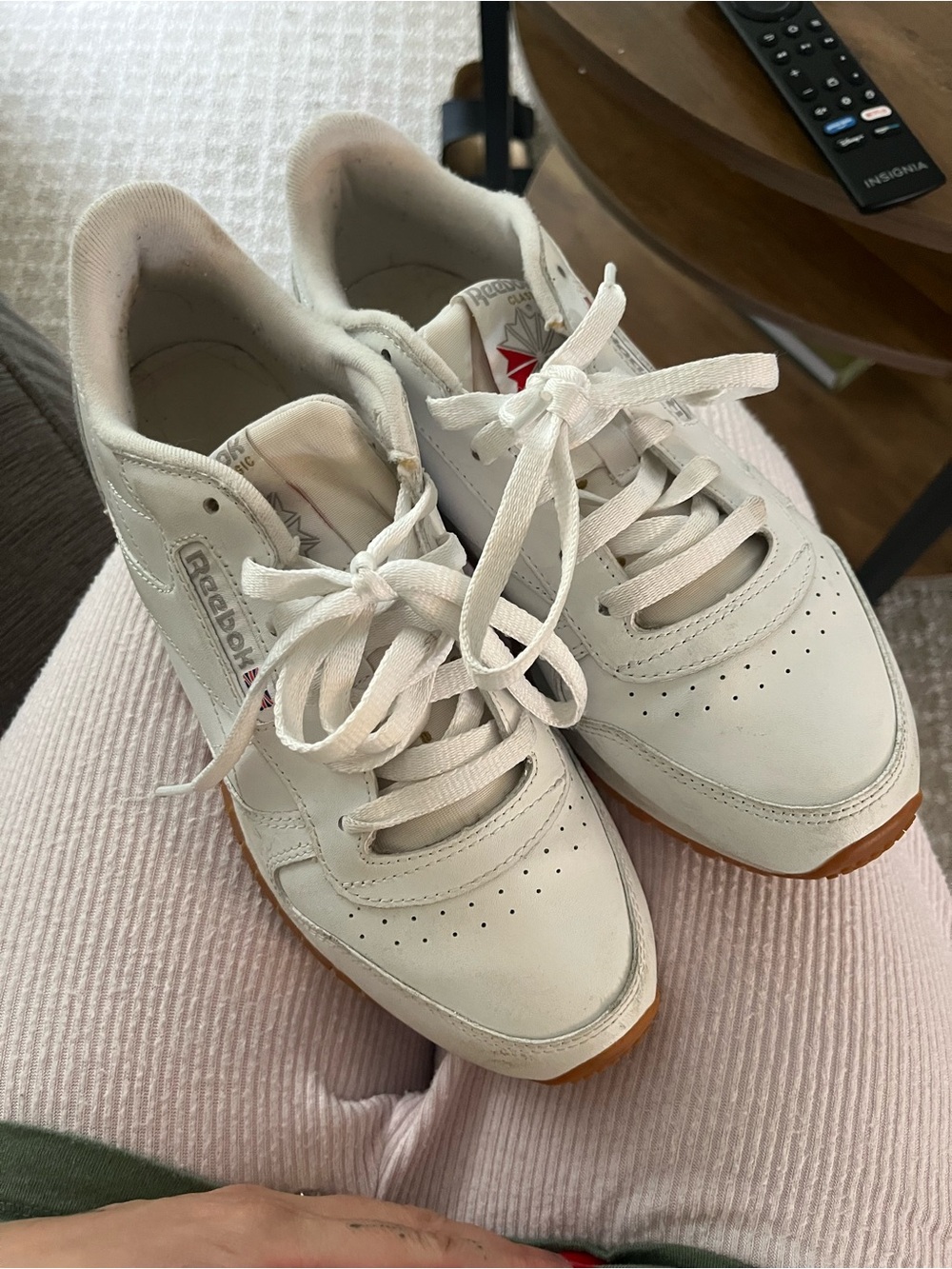 Reebok Women's White Leather Sneakers with Gum Sole